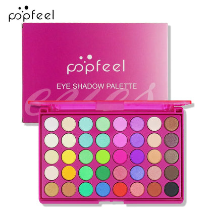 Paleta de Sombras POPFEEL com 40 Cores em Tons Terrosos e Arco-Íris - Longa Duração, Alta Pigmentação, Acabamento Matte Suave e Brilhante