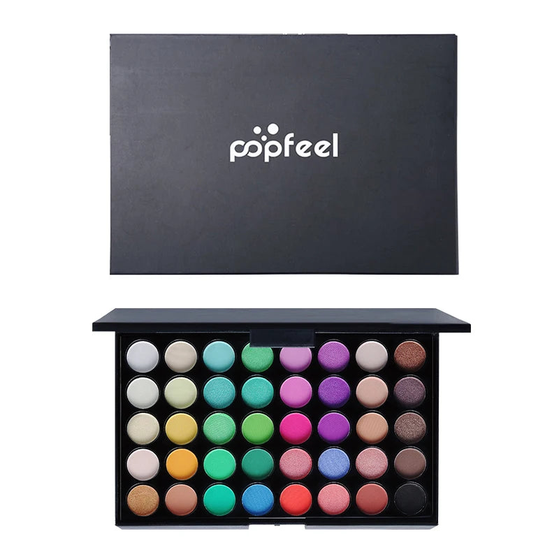 Paleta de Sombras POPFEEL com 40 Cores em Tons Terrosos e Arco-Íris - Longa Duração, Alta Pigmentação, Acabamento Matte Suave e Brilhante
