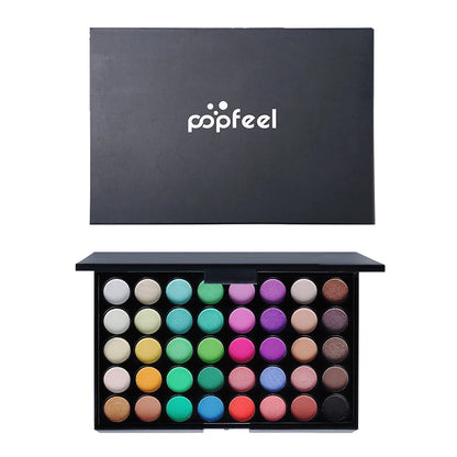 Paleta de Sombras POPFEEL com 40 Cores em Tons Terrosos e Arco-Íris - Longa Duração, Alta Pigmentação, Acabamento Matte Suave e Brilhante
