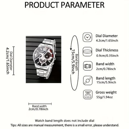4pcs/1pcs fashionable men's quartz watch - stainless steel strap, round zinc alloy case, electronic sports