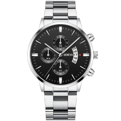 2pcs Luxury Men Business Watch Stainless Steel Calendar Big Dial Watches for Men Fashion Sports Casual Quartz Wristwatch Clock