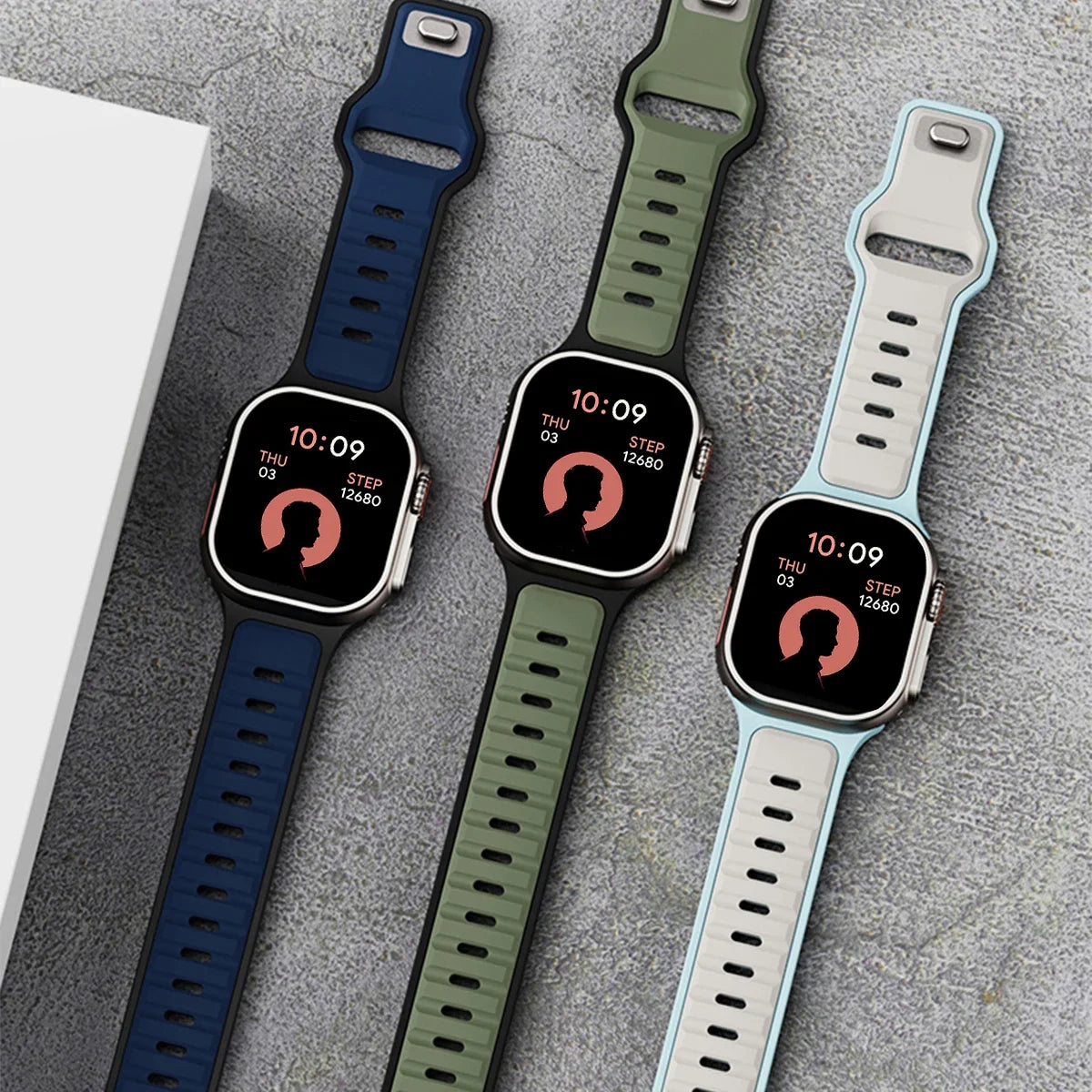 Pulseira esportiva de silicone para Apple Watch Series 11, 10, 9, 8, 7, 6, 5, 4, SE3, Ultra 1 e 2, nos tamanhos 49 mm, 46 mm, 45 mm, 44 mm, 42 mm, 41 mm e 40 mm.