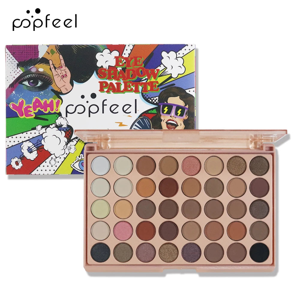 Paleta de Sombras POPFEEL com 40 Cores em Tons Terrosos e Arco-Íris - Longa Duração, Alta Pigmentação, Acabamento Matte Suave e Brilhante