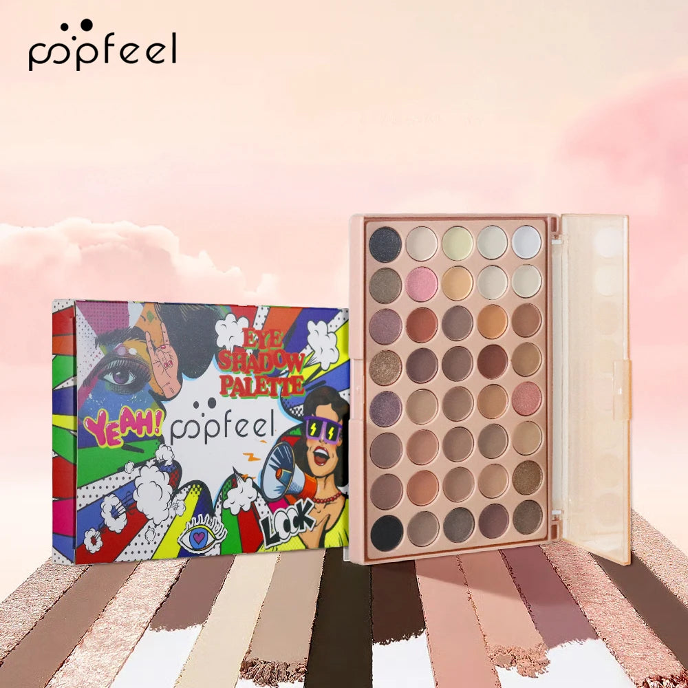 Paleta de Sombras POPFEEL com 40 Cores em Tons Terrosos e Arco-Íris - Longa Duração, Alta Pigmentação, Acabamento Matte Suave e Brilhante