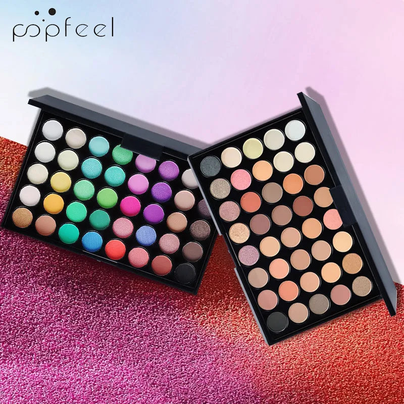 Paleta de Sombras POPFEEL com 40 Cores em Tons Terrosos e Arco-Íris - Longa Duração, Alta Pigmentação, Acabamento Matte Suave e Brilhante