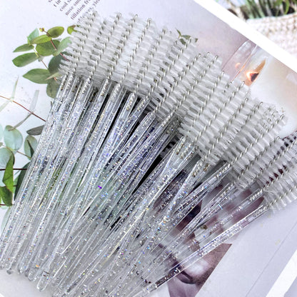 50Pcs Makeup Brushes Disposable Crystal Eyebrow Brush Diamond Handle Mascara Wand Applicator Eye Lashes Eyelash Extension Tools