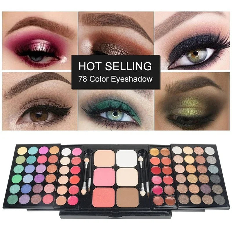 Paleta de Sombras Glitter com 40/74/78 Cores, Acabamento Matte, À Prova D'Água e Longa Duração - Kit de Maquiagem Feminina - Ferramentas para Moda
