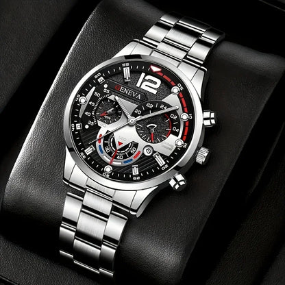 4pcs/1pcs fashionable men's quartz watch - stainless steel strap, round zinc alloy case, electronic sports